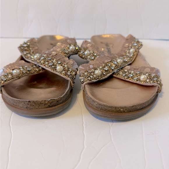 Free People MoonChild Embellished  Sandals Rose Gold Combo Size 40 (9.5/10) NWOT - Picture 3 of 7
